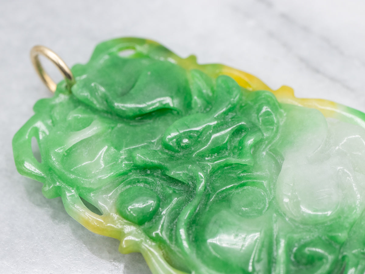Carved Jadeite and Gold Unisex Pendant