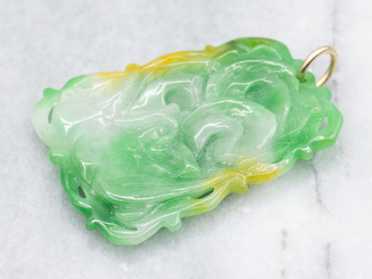 Carved Jadeite and Gold Unisex Pendant