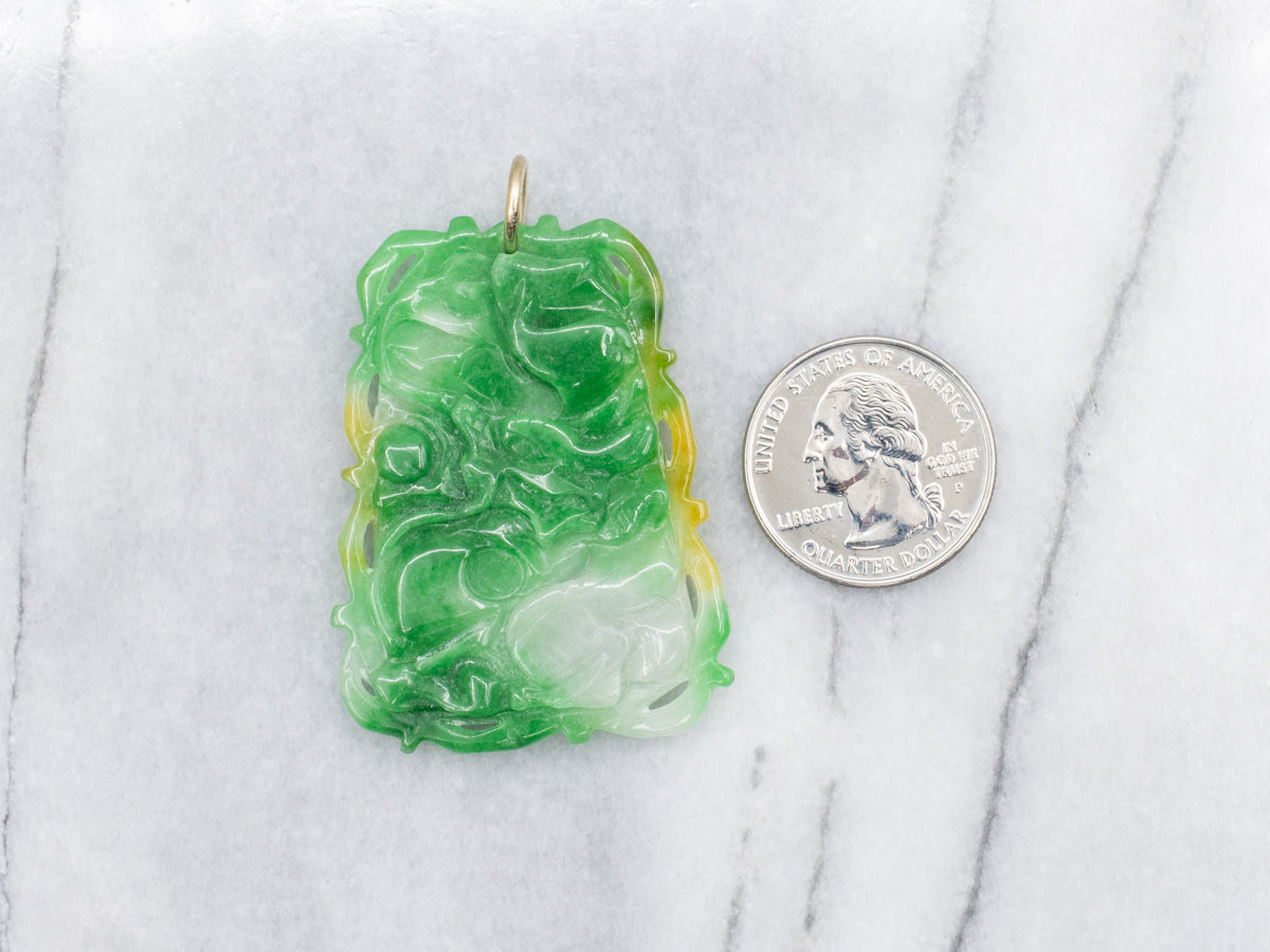 Carved Jadeite and Gold Unisex Pendant