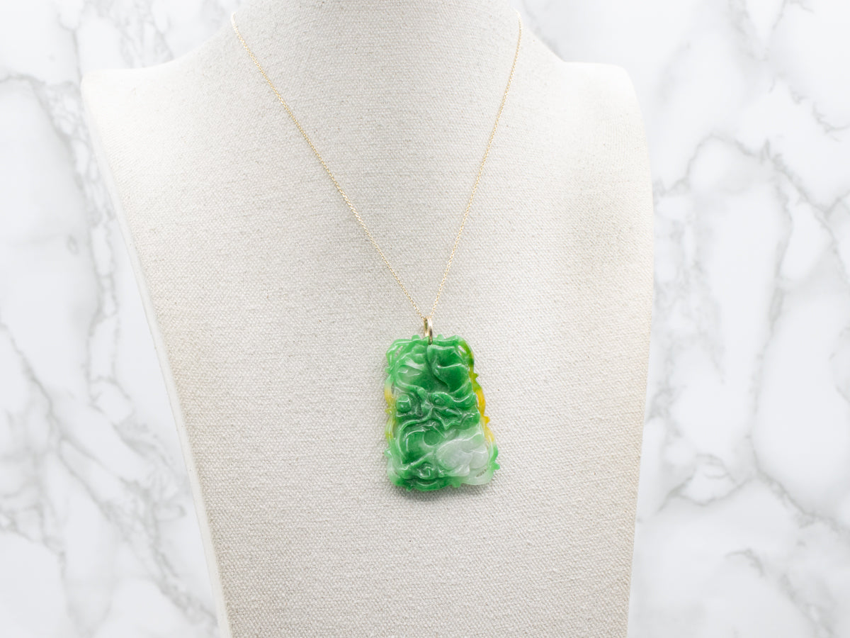 Carved Jadeite and Gold Unisex Pendant