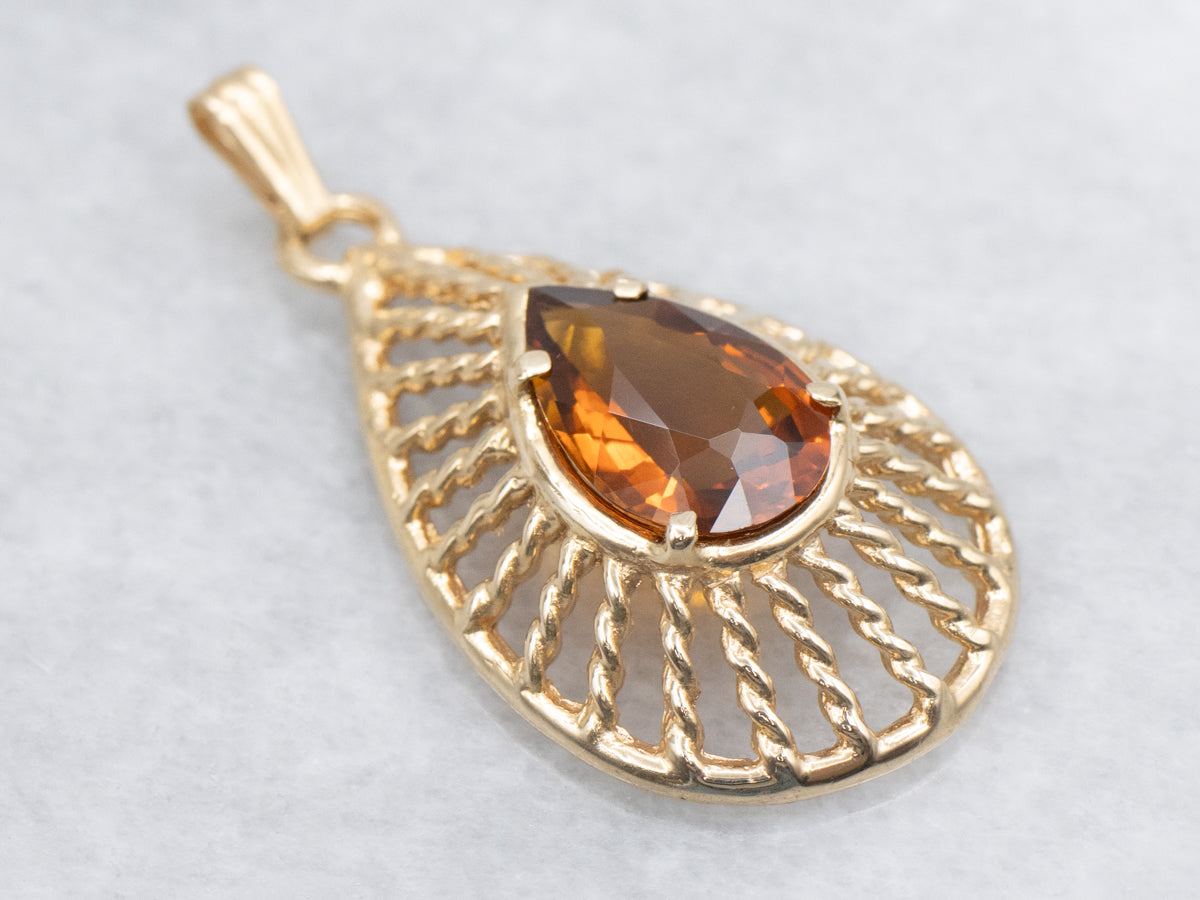 Citrine Pendant with Twisted Openwork Frame