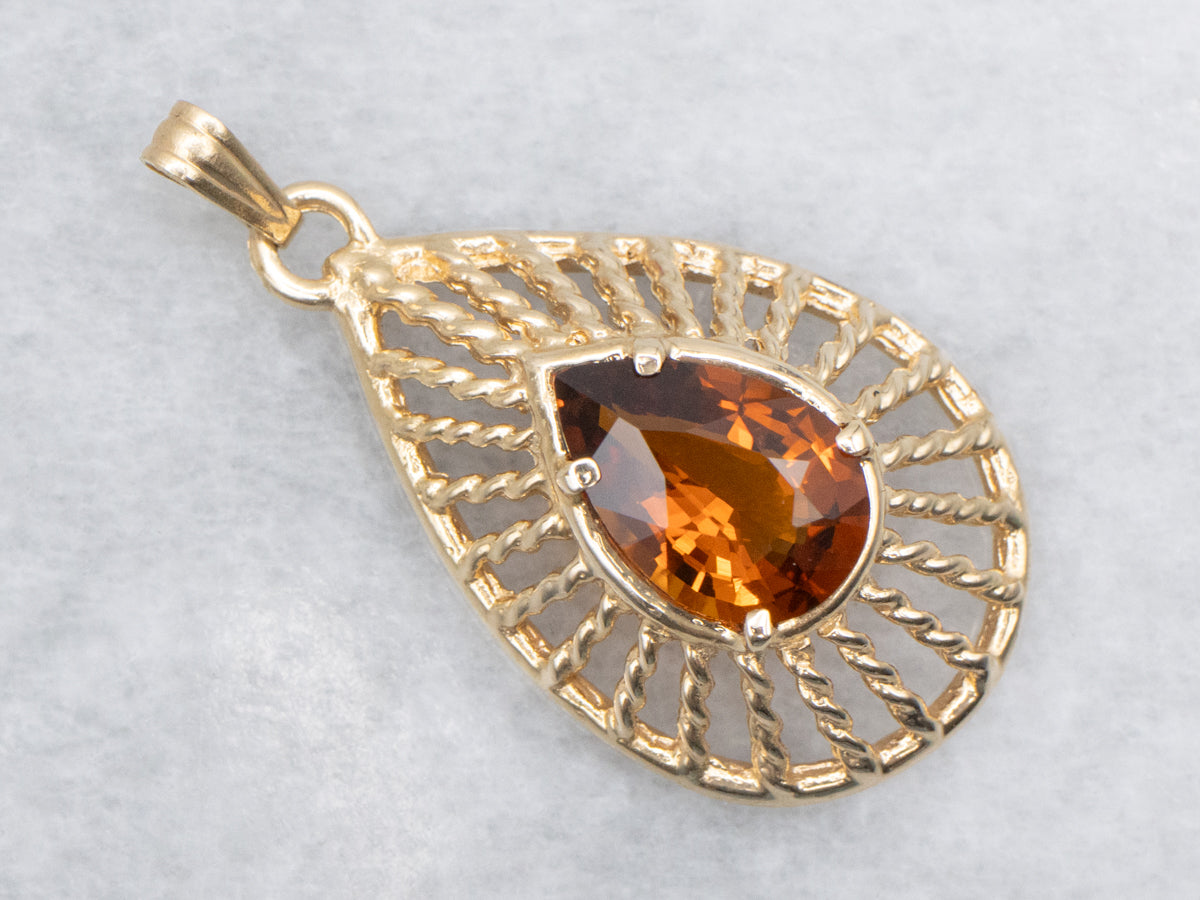 Citrine Pendant with Twisted Openwork Frame