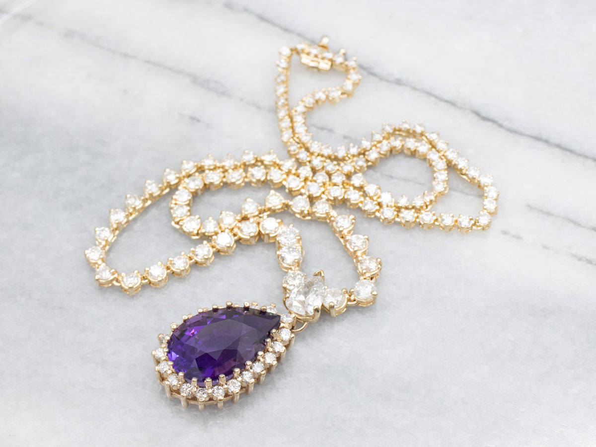 Stunning Amethyst Gemstone and Diamond Cocktail Necklace