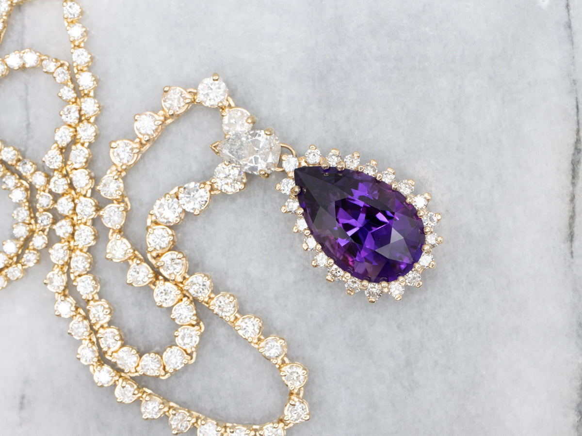 Stunning Amethyst Gemstone and Diamond Cocktail Necklace