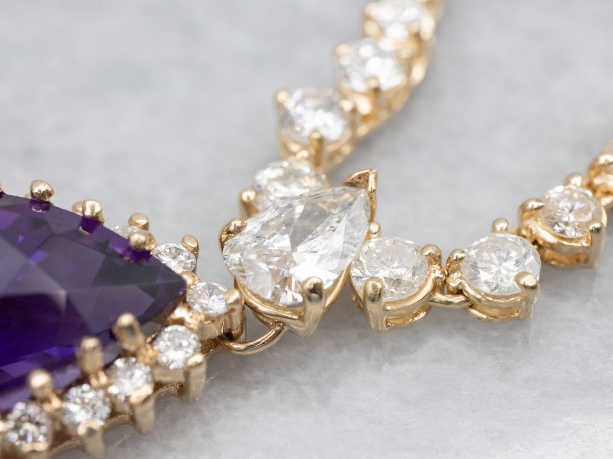 Stunning Amethyst Gemstone and Diamond Cocktail Necklace