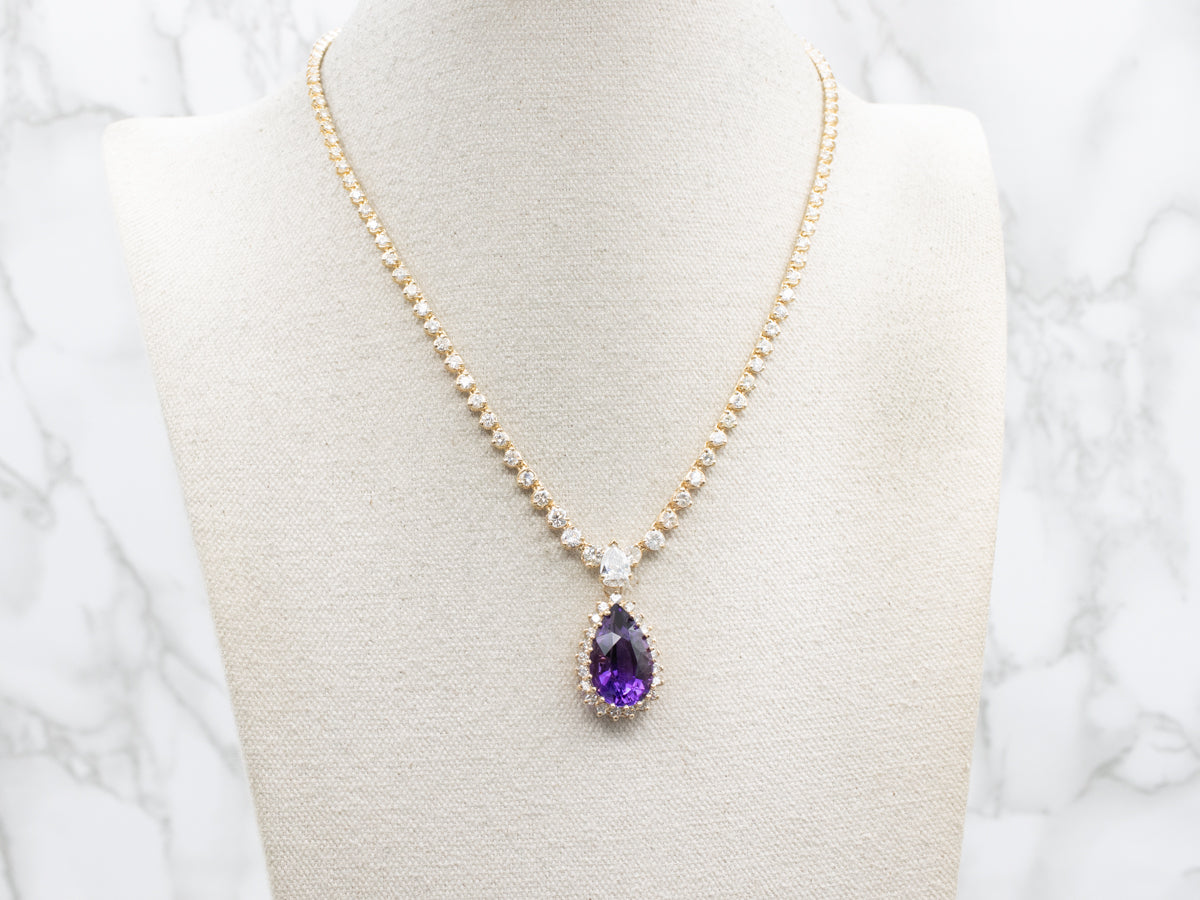Stunning Amethyst Gemstone and Diamond Cocktail Necklace