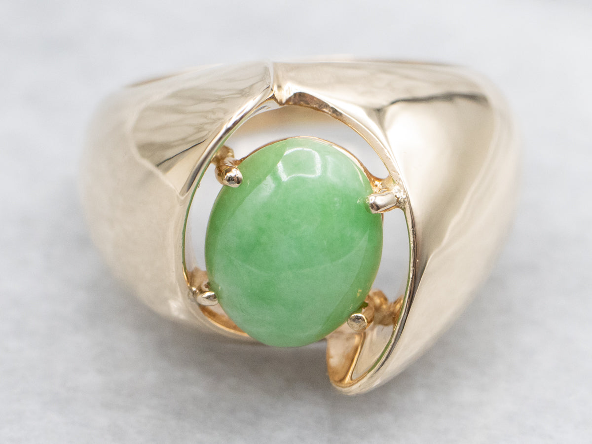 Modernist Gold Jadeite Ring with Twisting Shank