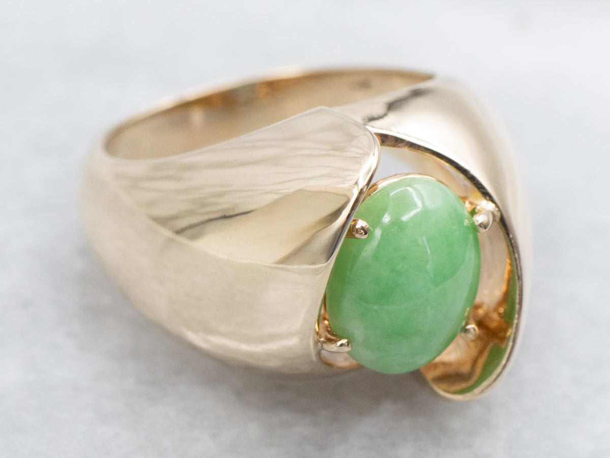 Modernist Gold Jadeite Ring with Twisting Shank