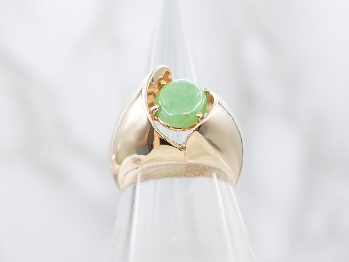 Modernist Gold Jadeite Ring with Twisting Shank
