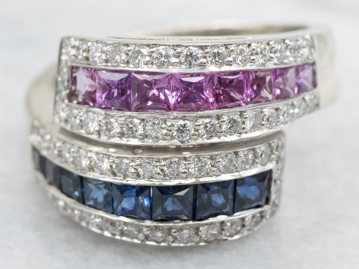 Pink and Blue Sapphire Diamond Bypass Ring