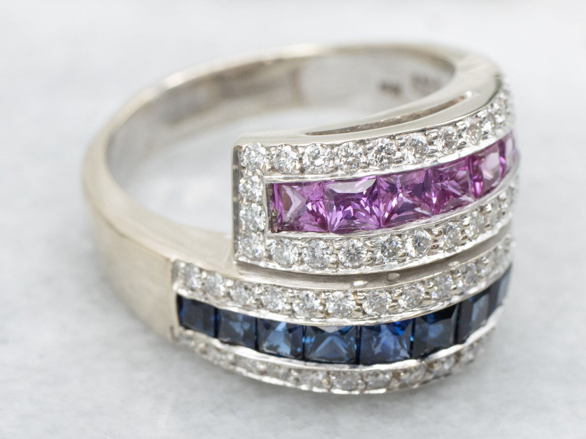 Pink and Blue Sapphire Diamond Bypass Ring