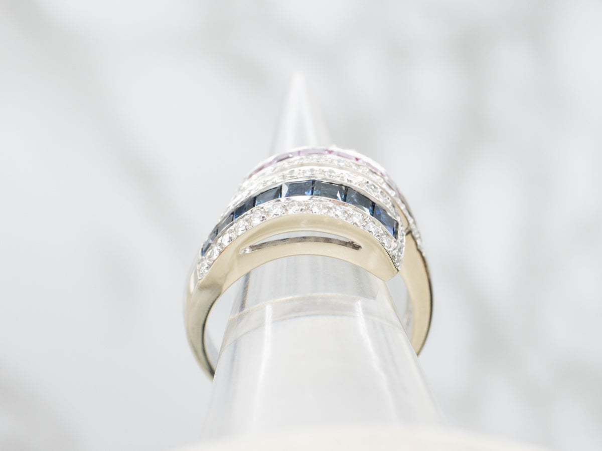 Pink and Blue Sapphire Diamond Bypass Ring