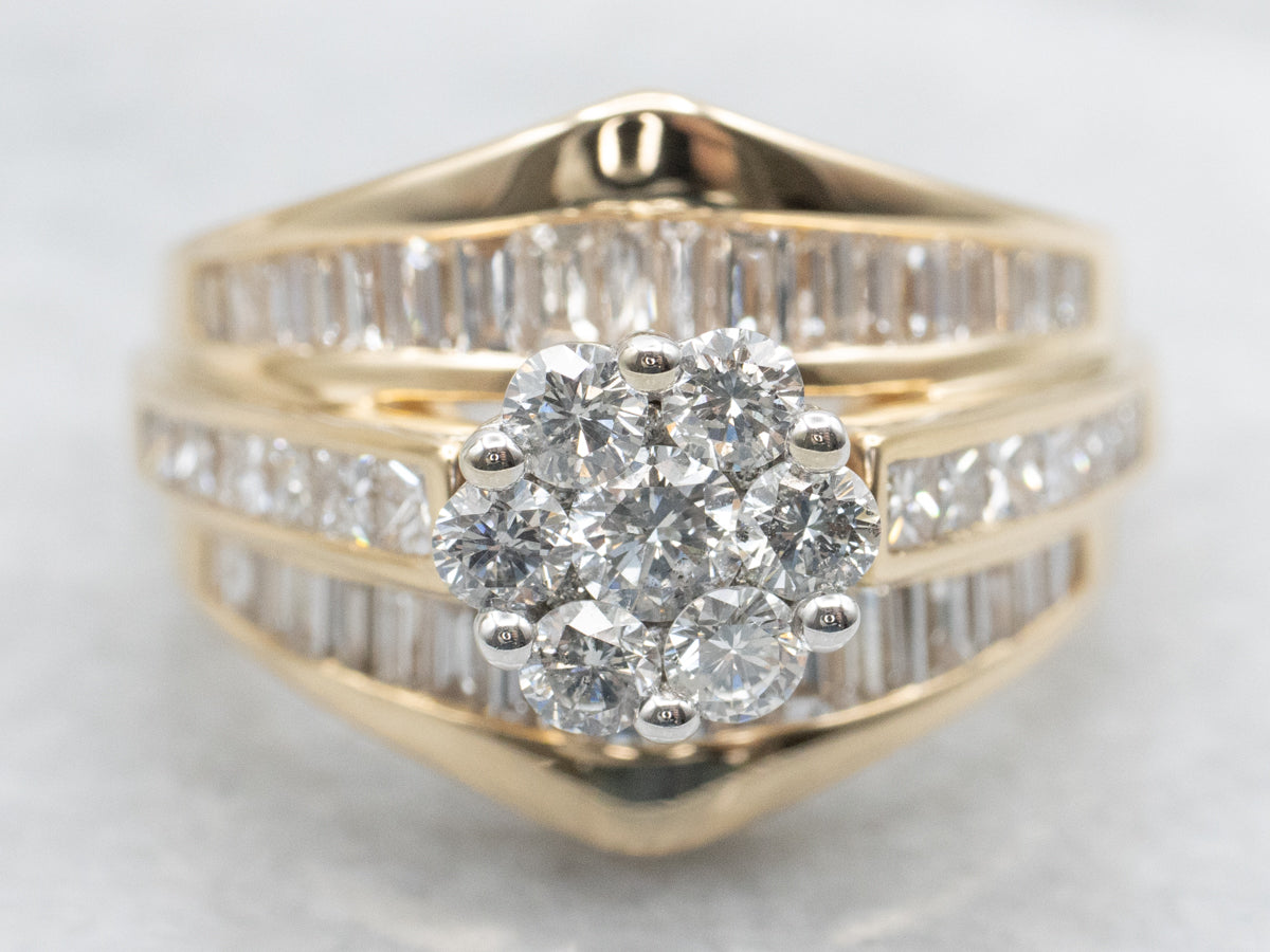 Mixed-Cut Diamond and Gold Cluster Ring