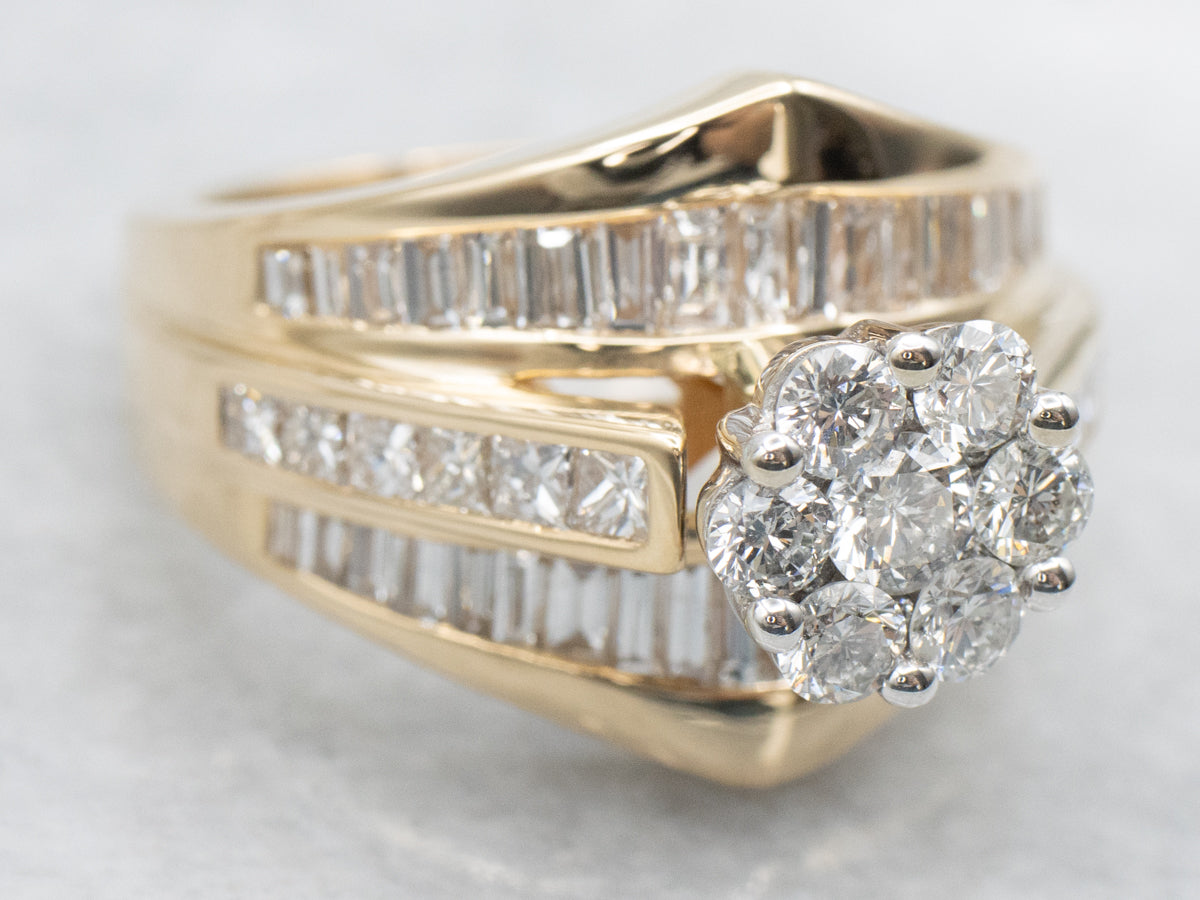 Mixed-Cut Diamond and Gold Cluster Ring
