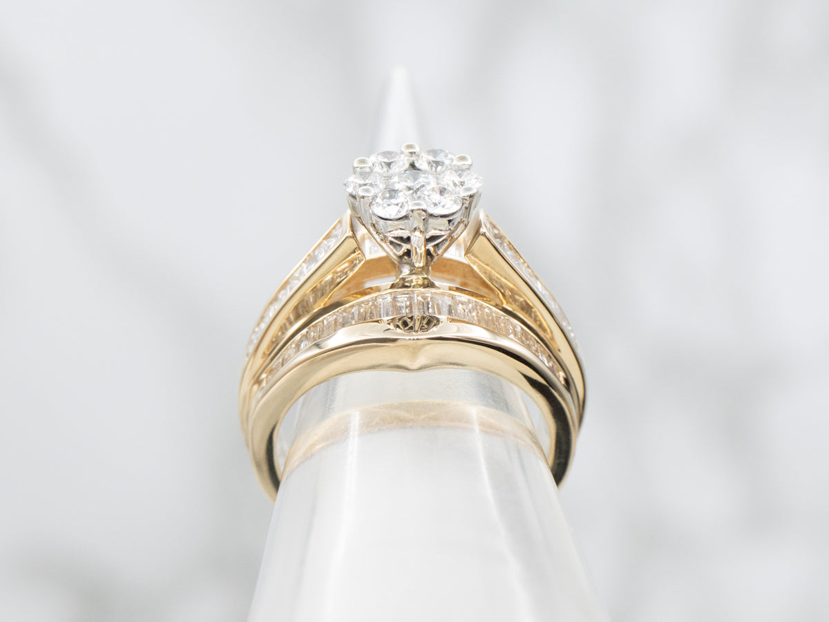 Mixed-Cut Diamond and Gold Cluster Ring