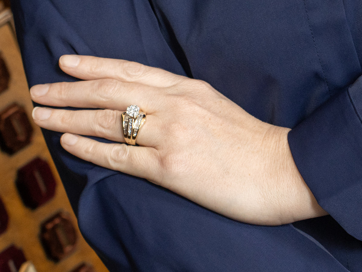Mixed-Cut Diamond and Gold Cluster Ring