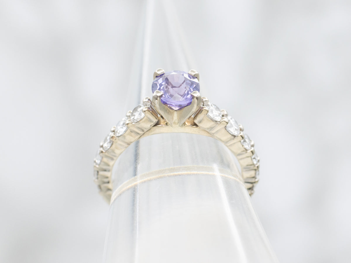 Pretty Purple Sapphire and Diamond Modern Engagement Ring