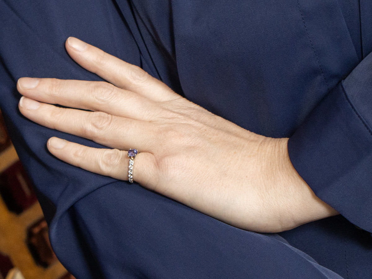 Pretty Purple Sapphire and Diamond Modern Engagement Ring