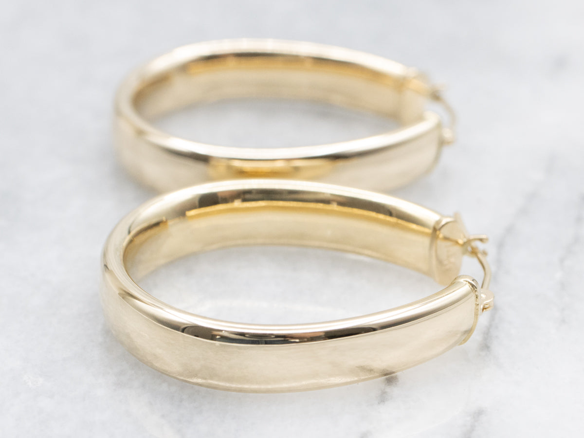 Wide Polished Gold Oval Hoop Earrings