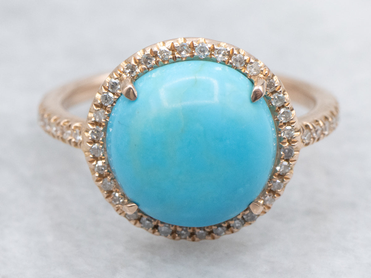 Turquoise and Diamond Halo Rose Gold Ring