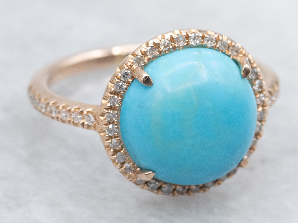 Turquoise and Diamond Halo Rose Gold Ring