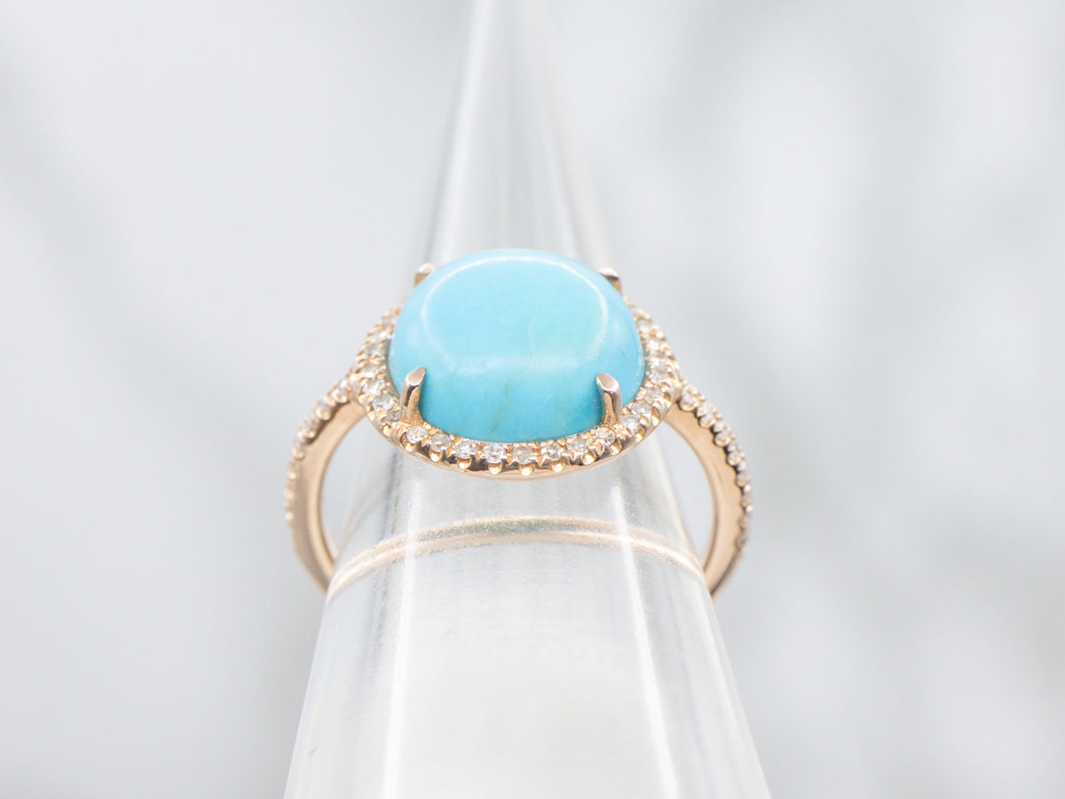 Turquoise and Diamond Halo Rose Gold Ring