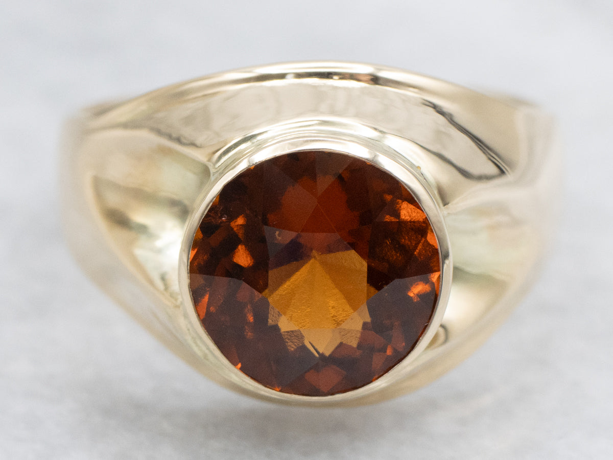 Bezel Set Hessonite Garnet Unisex Ring