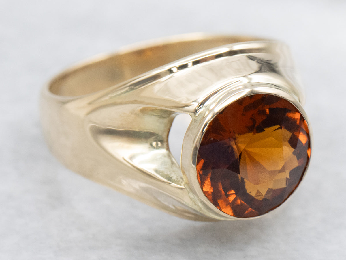 Bezel Set Hessonite Garnet Unisex Ring