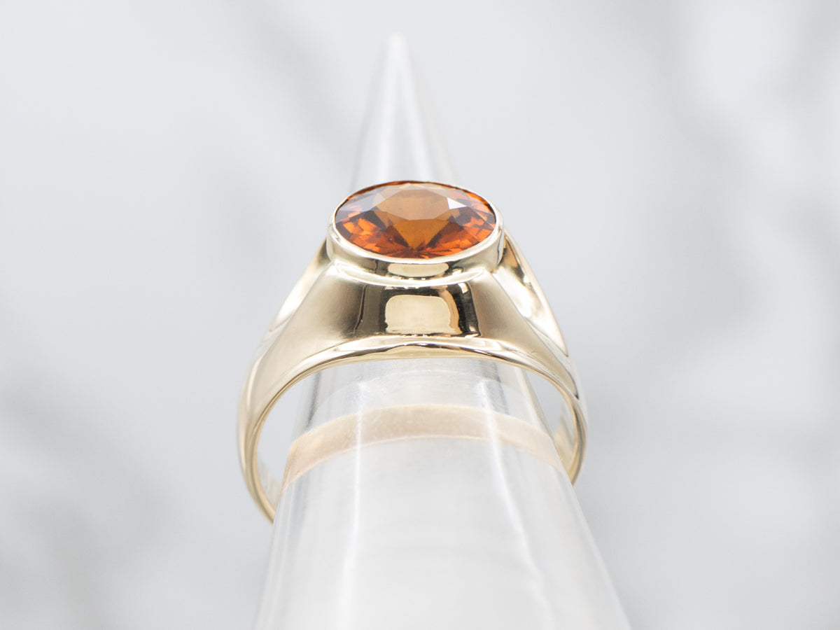 Bezel Set Hessonite Garnet Unisex Ring