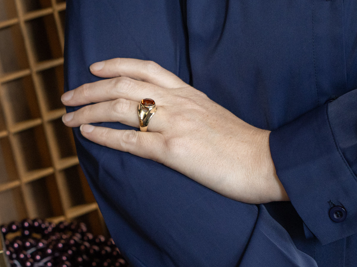 Bezel Set Hessonite Garnet Unisex Ring