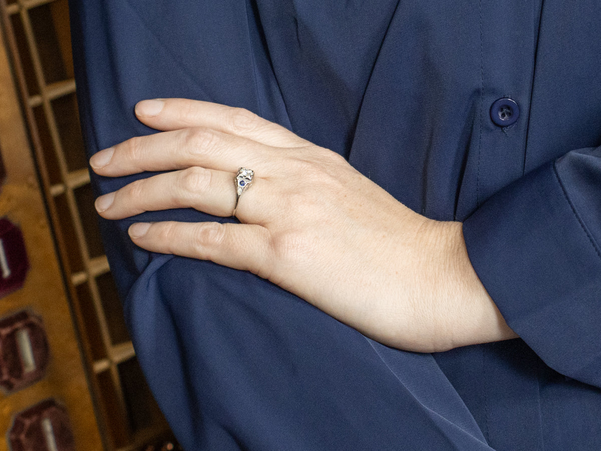 Art Deco Diamond and Sapphire Engagement Ring
