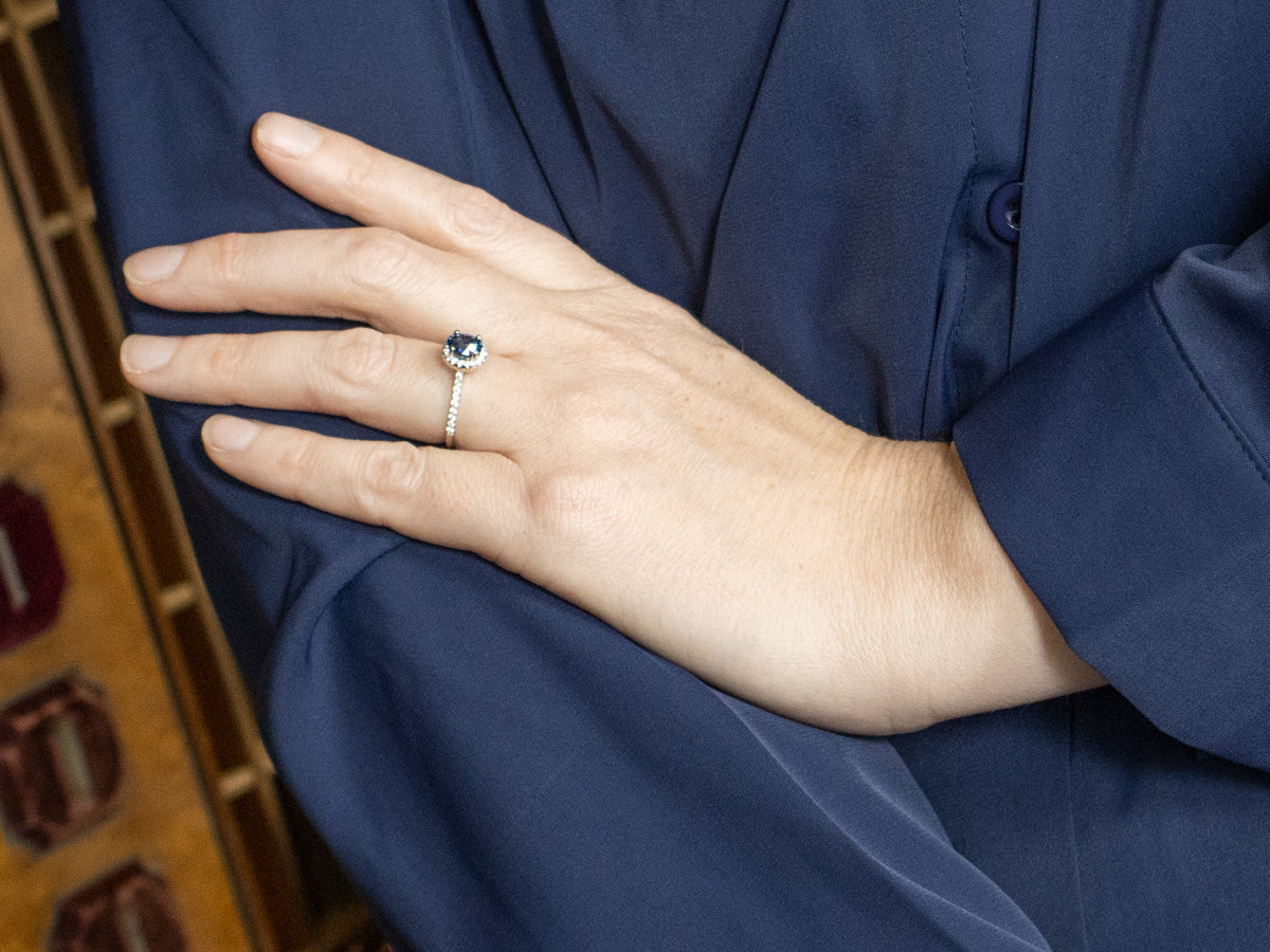 Modern Sapphire and Diamond Halo Ring