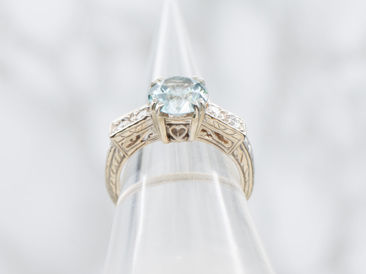 Vintage Sweetheart Blue Zircon and Diamond Ring