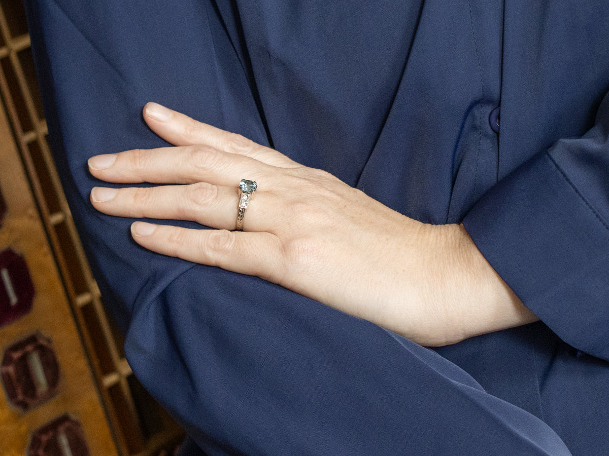 Vintage Sweetheart Blue Zircon and Diamond Ring