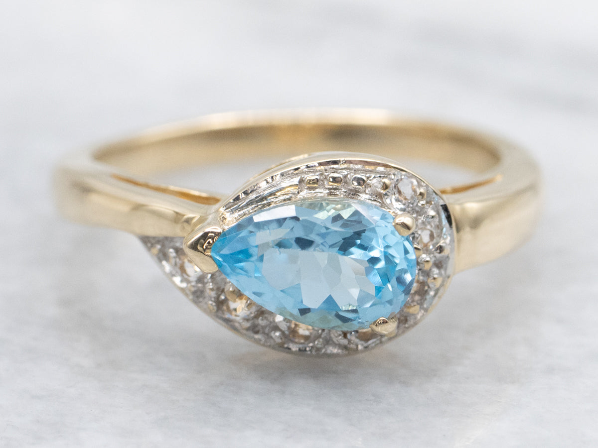 East-West Set Blue and White Topaz Gold Ring