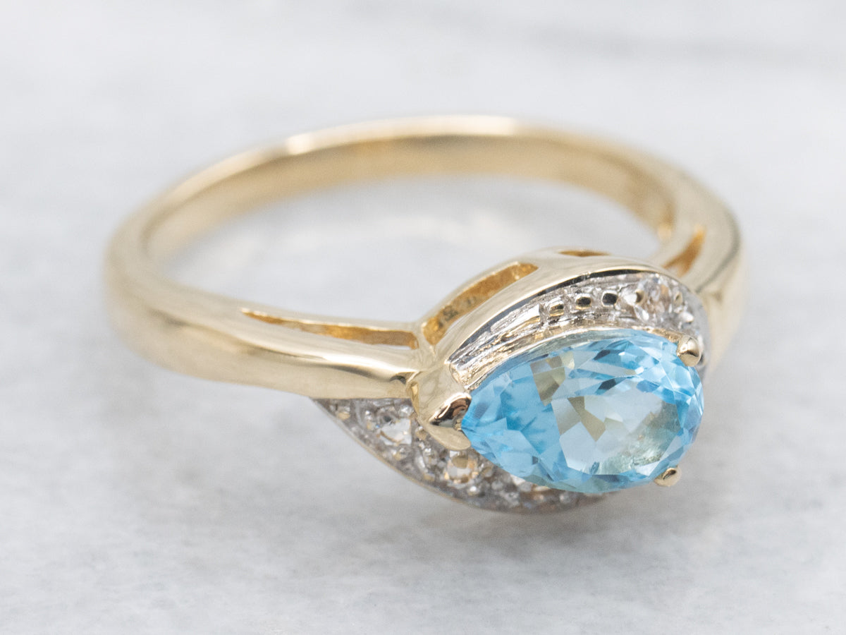 East-West Set Blue and White Topaz Gold Ring