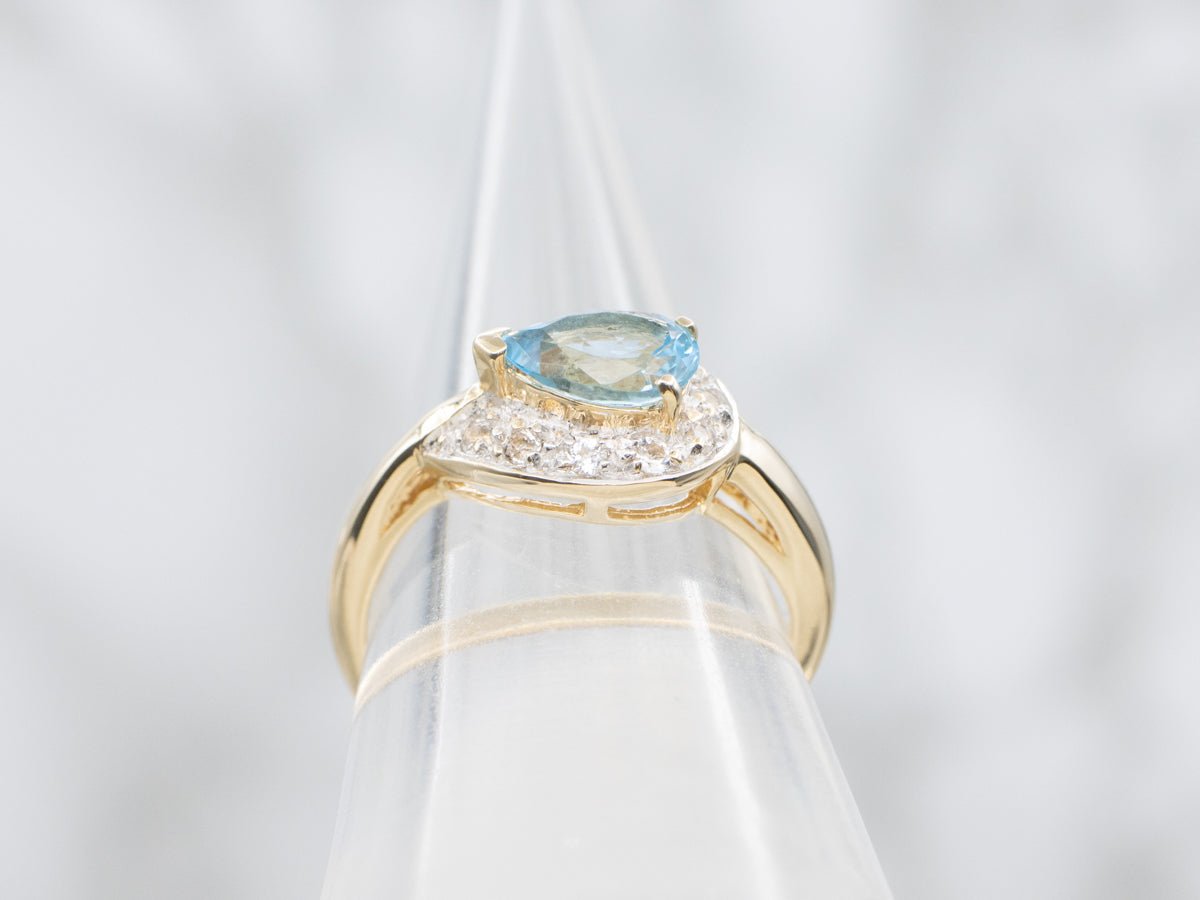 East-West Set Blue and White Topaz Gold Ring