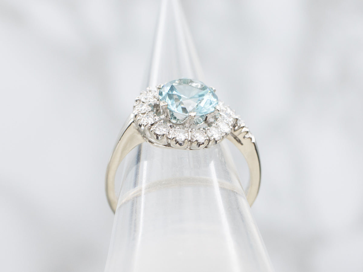Blue Zircon and Diamond Bypass Ring