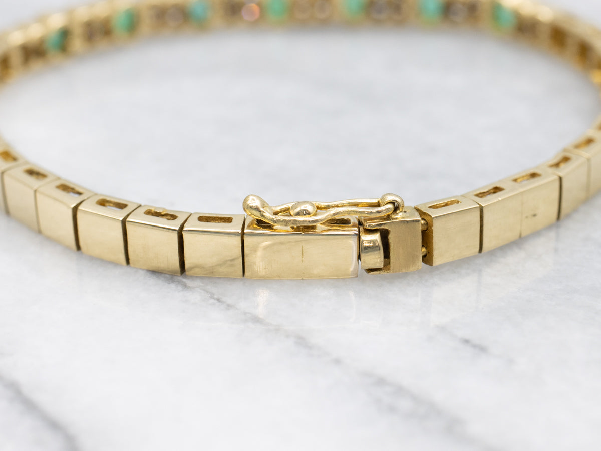 Bezel-Set Emerald and Diamond Modern Gold Bracelet