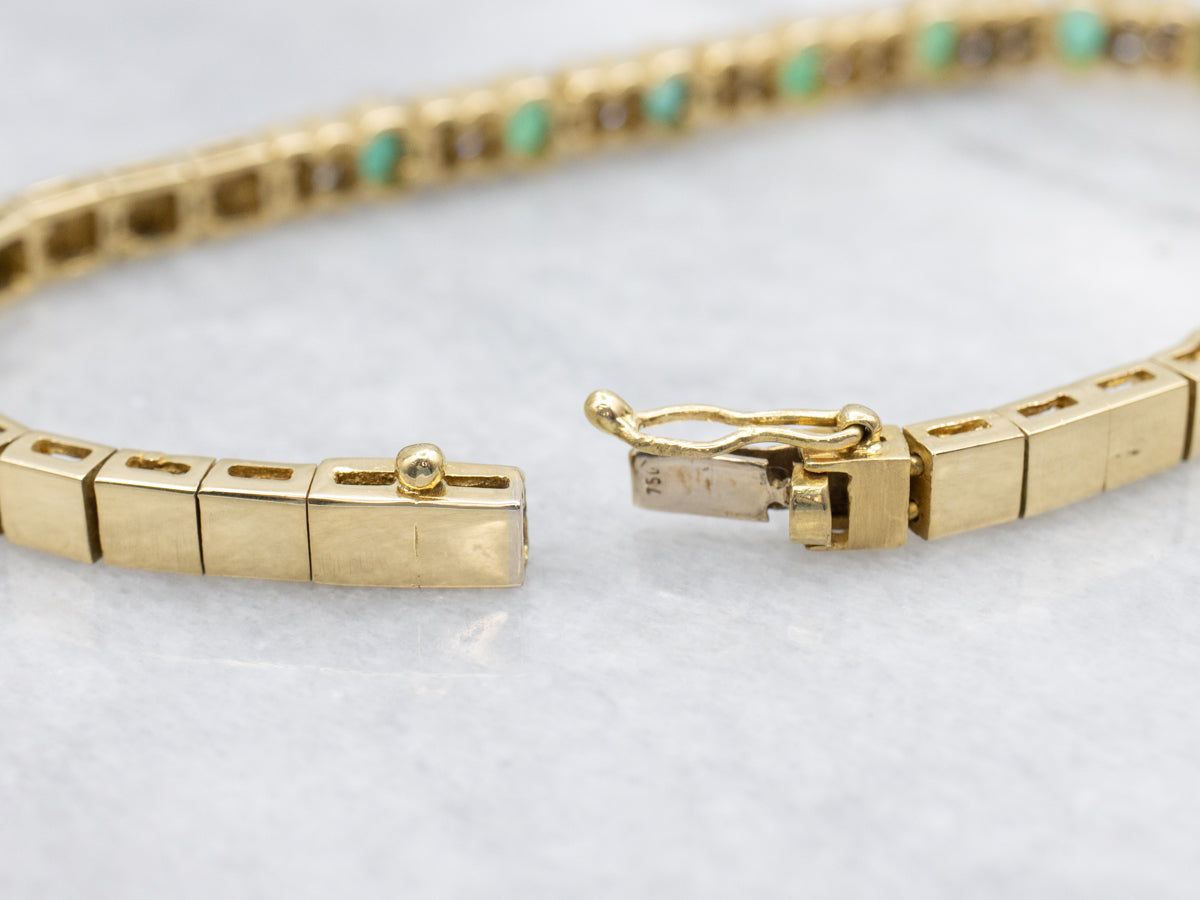 Bezel-Set Emerald and Diamond Modern Gold Bracelet