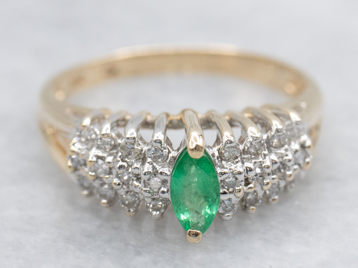 Modern Gold Emerald and Diamond Engagement Ring