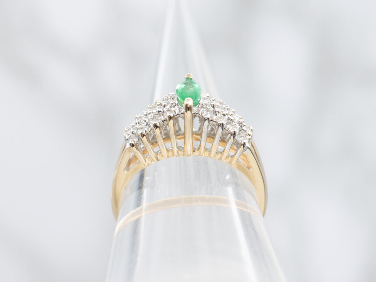 Modern Gold Emerald and Diamond Engagement Ring