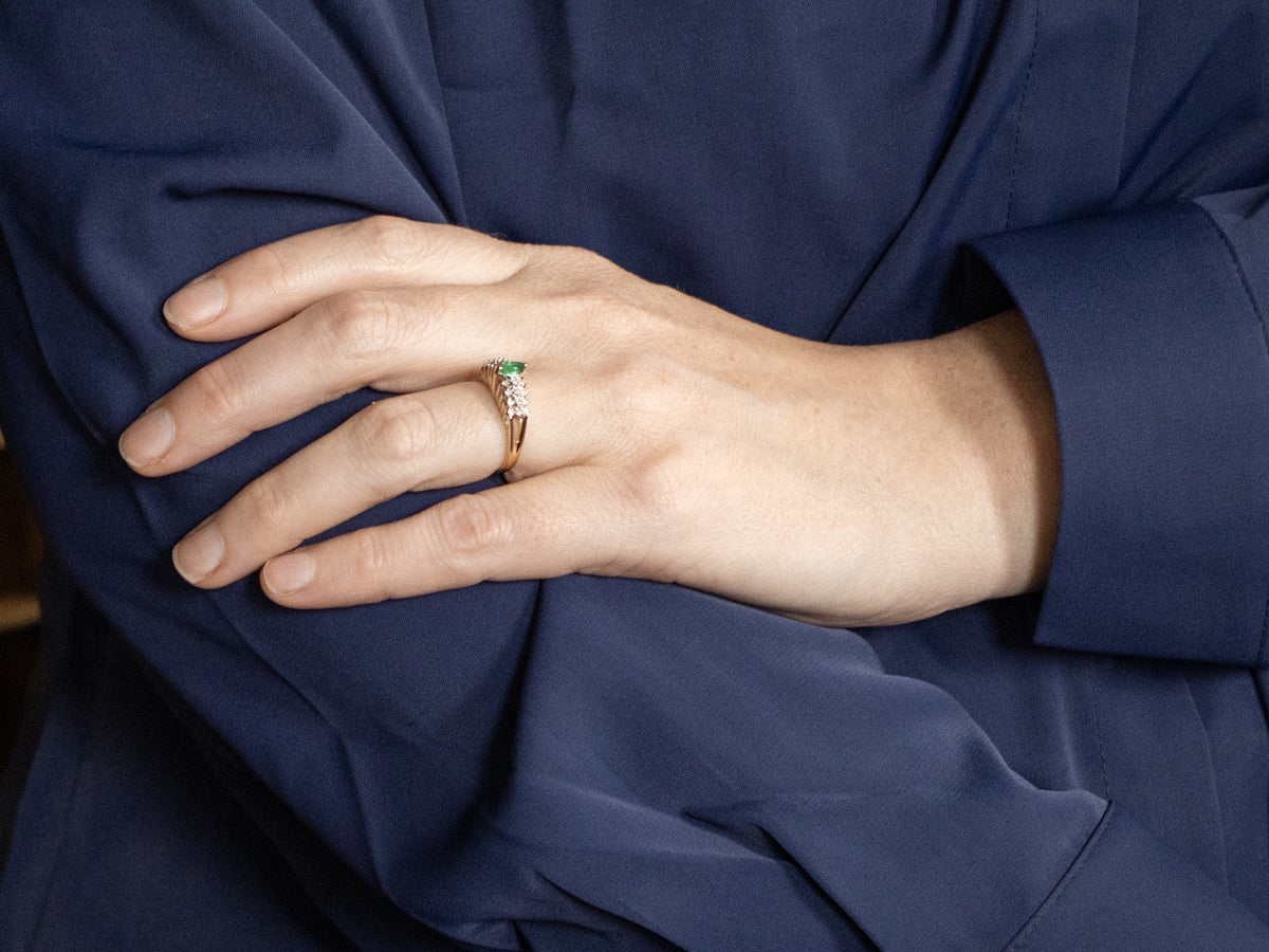 Modern Gold Emerald and Diamond Engagement Ring
