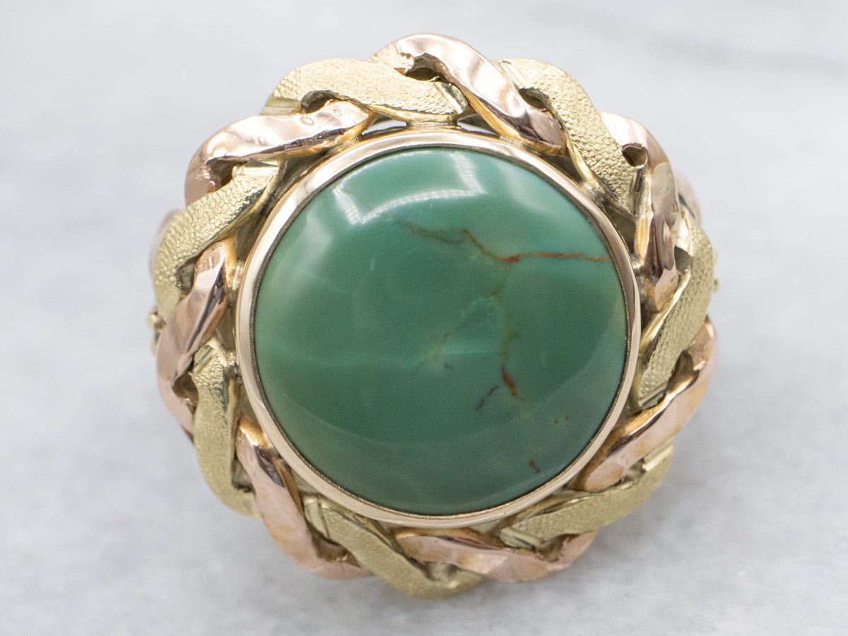 Twisting Two Tone Gold Green Turquoise Vintage Ring