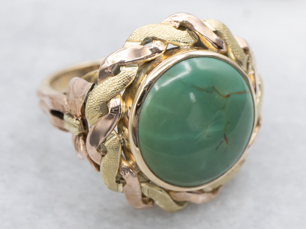 Twisting Two Tone Gold Green Turquoise Vintage Ring