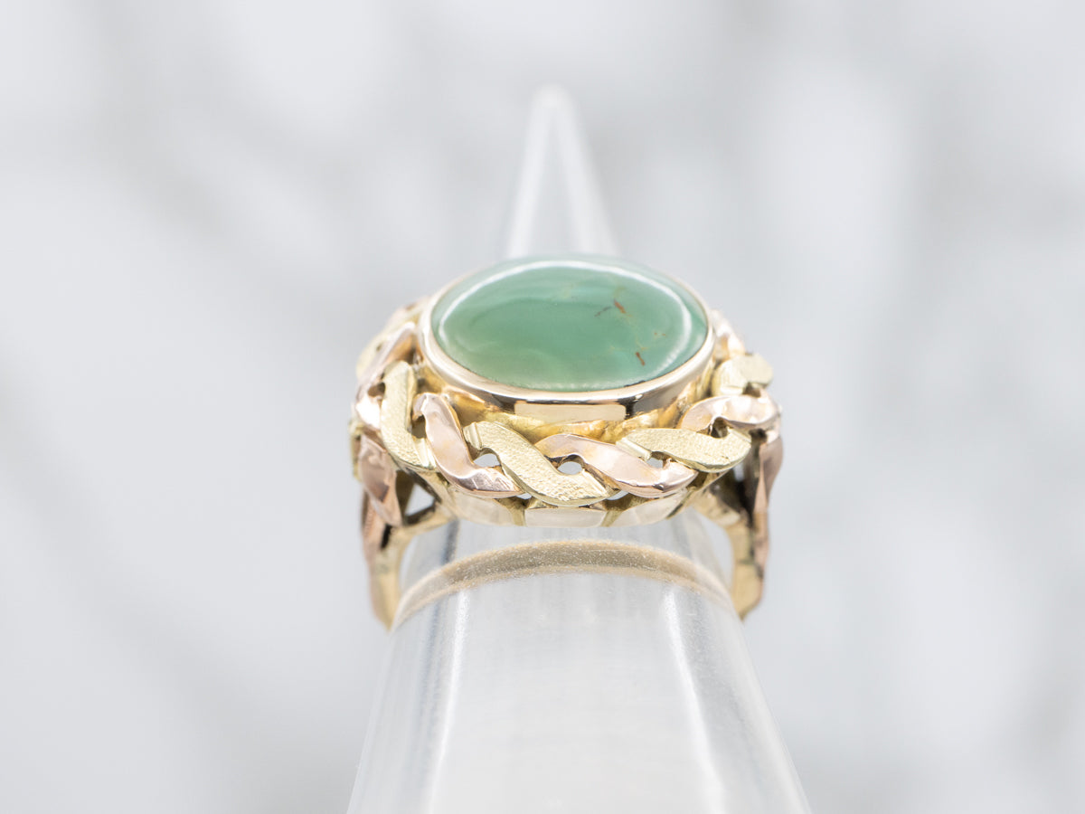 Twisting Two Tone Gold Green Turquoise Vintage Ring