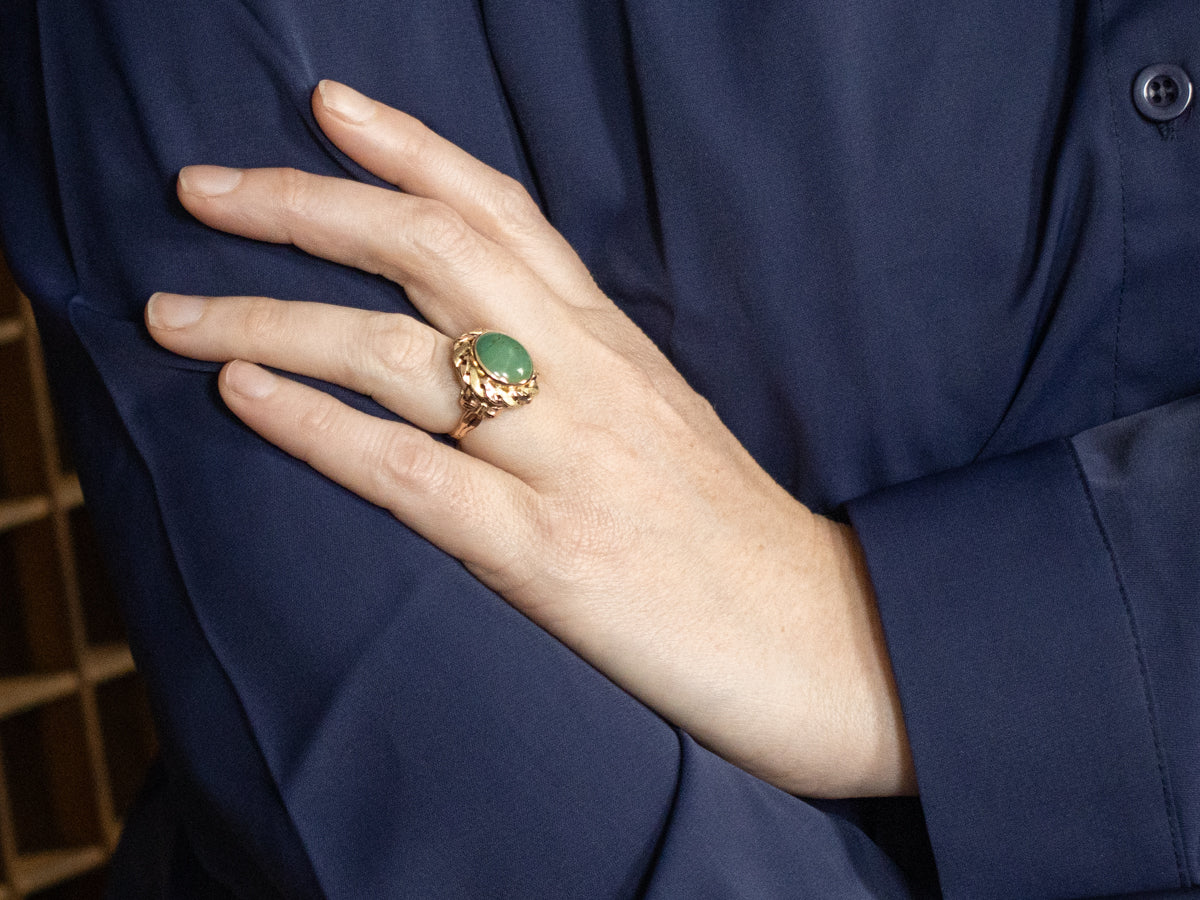 Twisting Two Tone Gold Green Turquoise Vintage Ring