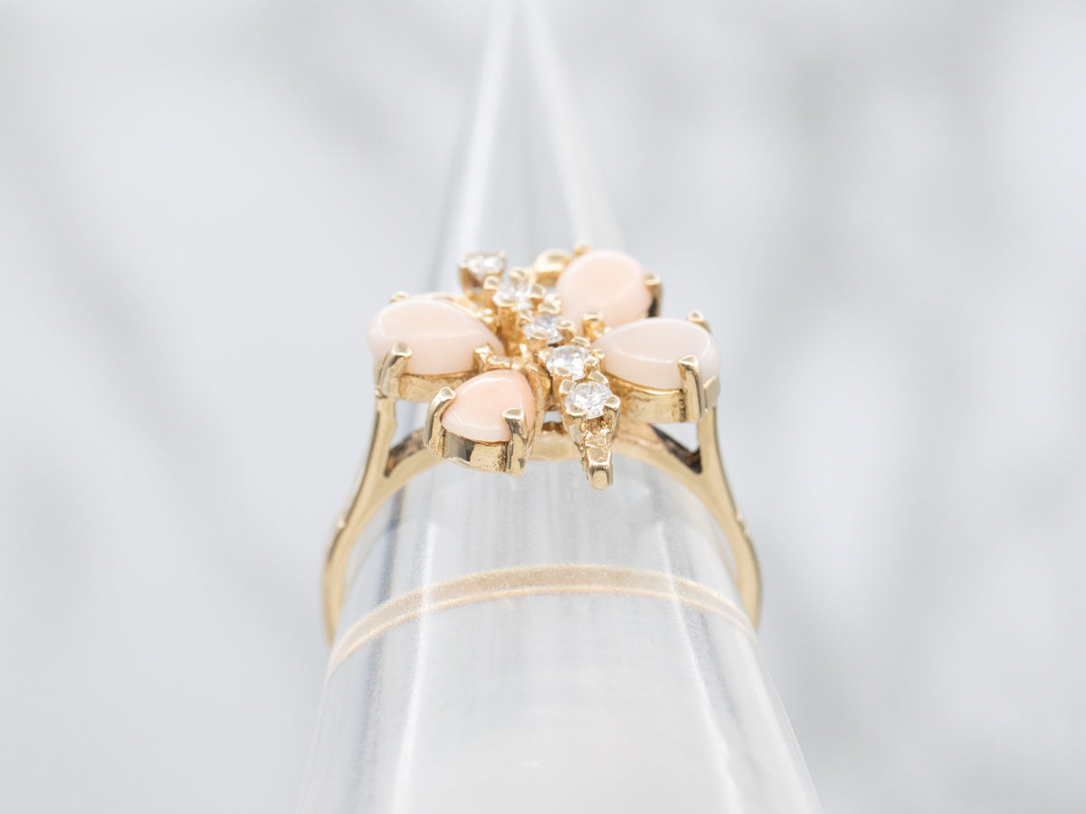 Sweet Pink Coral and Diamond Butterfly Ring