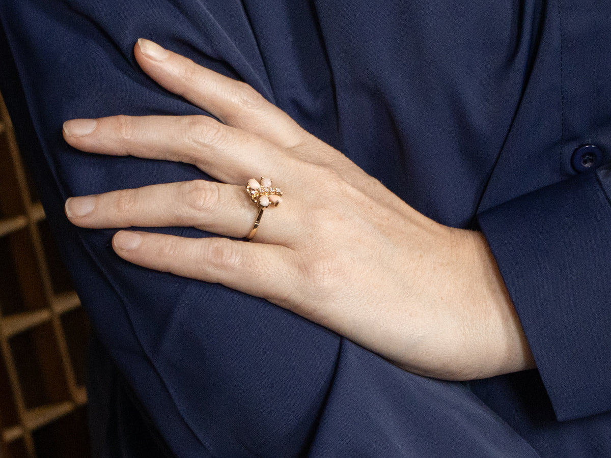 Sweet Pink Coral and Diamond Butterfly Ring