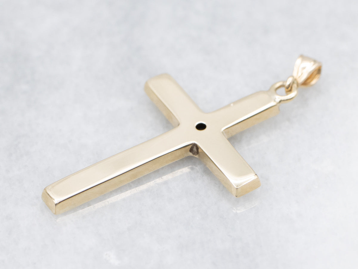 Retro Two Tone Cross Pendant with Diamond Center